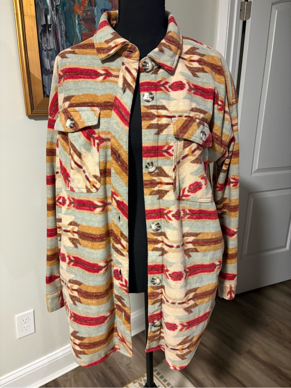 Maurices Multicolor Aztec Patterned Utility Shacket - Picture 2 of 5
